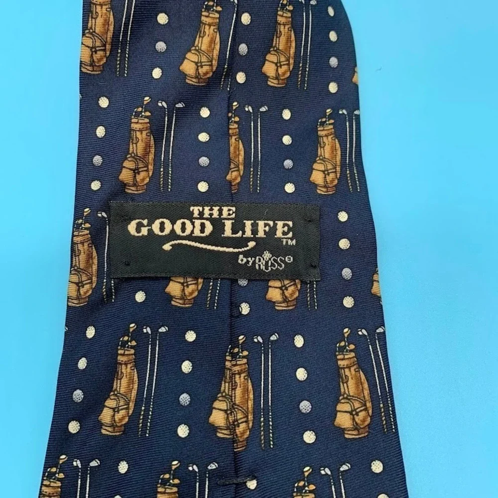 Vintage The Good Life Golf Bag Print Preppy 100% Silk Men's Classic Neck Tie